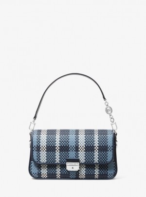 Geanta De Umar Dama Michael Kors Bradshaw Small Woven Leather Convertible Shoulder Bag Bleumarin Colorati | 89IENWMJG