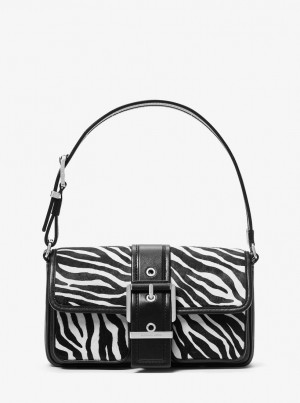 Geanta De Umar Dama Michael Kors Colby Medium Zebra Print Calf Hair Shoulder Bag Negrii | 13XYOSUWR
