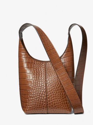 Geanta De Umar Dama Michael Kors Dede Mini Crocodile Embossed Leather Hobo Bag Maro | 17WNGXKZH