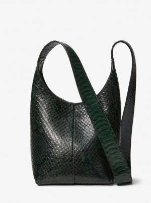 Geanta De Umar Dama Michael Kors Dede Mini Python Embossed Leather Hobo Bag Forest | 34PBZDWUH