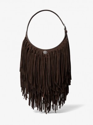 Geanta De Umar Dama Michael Kors Dyan Small Fringed Suede Shoulder Bag Ciocolata | 48CQRVXYG