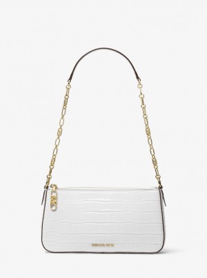Geanta De Umar Dama Michael Kors Empire Medium Crocodile Embossed Leather Chain-Link Shoulder Bag Albi | 78ANPBLCT