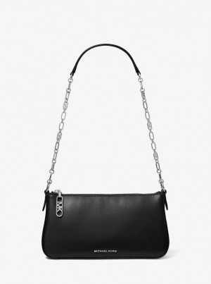 Geanta De Umar Dama Michael Kors Empire Medium Leather Chain-Link Pochette Negrii | 78ZYODLJC