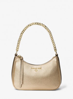 Geanta De Umar Dama Michael Kors Jet Set Charm Small Metallic Pebbled Leather Pochette Aurii | 17WDEPMBA