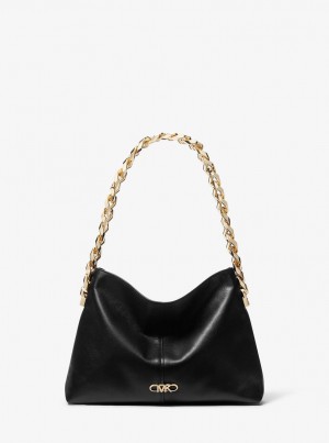 Geanta De Umar Dama Michael Kors Jordyn Small Leather Shoulder Bag Negrii | 90KTMWDZF