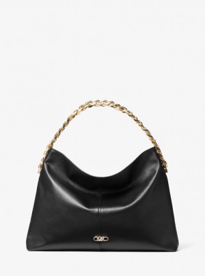 Geanta De Umar Dama Michael Kors Jordyn Large Leather Hobo Shoulder Bag Negrii | 94SDCMFIR