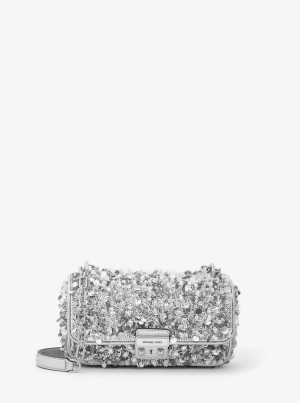 Geanta De Umar Dama Michael Kors Limited-Edition Tribeca Small Hand-Embellished Shoulder Bag Argintii | 80ITEDXNV