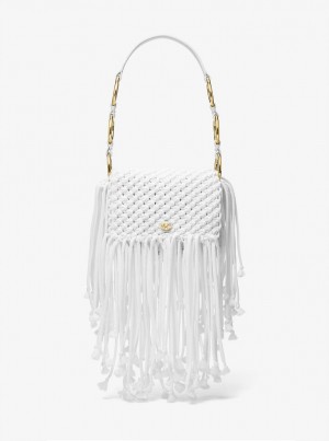 Geanta De Umar Dama Michael Kors Marissa Medium Hand-Woven Macrame Shoulder Bag Albi | 62GIKENOC
