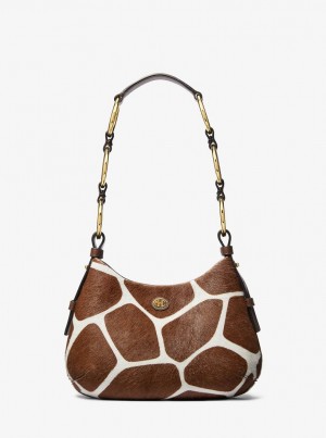 Geanta De Umar Dama Michael Kors Mini Giraffe Print Calf Hair Hobo Shoulder Bag Maro Albi | 72EXHDNWC