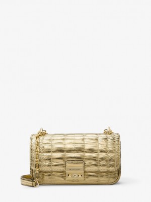 Geanta De Umar Dama Michael Kors Tribeca Small Quilted Metallic Lizard Embossed Leather Shoulder Bag Aurii | 27SUITQPM