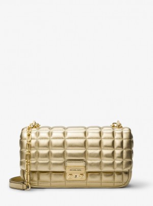 Geanta De Umar Dama Michael Kors Tribeca Large Metallic Quilted Leather Shoulder Bag Aurii | 35PWYEISN