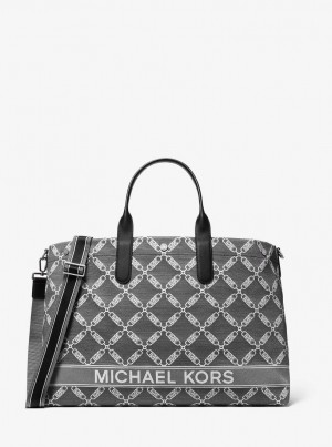 Geanta Duffle Barbati Michael Kors Hudson Oversized Empire Logo Jacquard Tote Bag Negrii | 87RKUCWYM