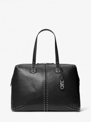 Geanta Duffle Dama Michael Kors Astor Extra-Large Studded Leather Weekender Bag Negrii | 01VFPMCHE