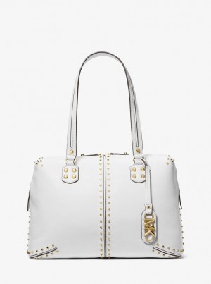 Geanta Duffle Dama Michael Kors Astor Large Studded Leather Tote Bag Albi | 54WDNRUEZ