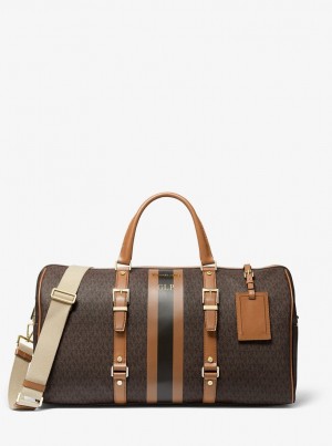 Geanta Duffle Dama Michael Kors Bedford Travel Extra-Large Logo Stripe Weekender Bag Brn/Acorn | 90VEKFPZU
