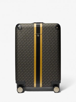 Geanta Duffle Dama Michael Kors Metallic Logo Stripe Suitcase Negrii Aurii | 45TKHZGRO