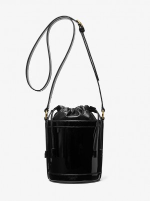 Geanta Satchel Dama Michael Kors Audrey Medium Patent Leather Bucket Bag Negrii | 68ASUEYJO