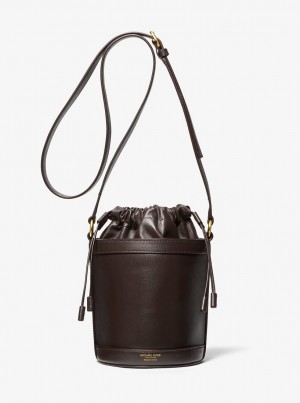 Geanta Satchel Dama Michael Kors Audrey Medium Leather Bucket Bag Ciocolata | 56JEGWVZK