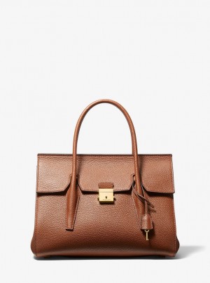 Geanta Satchel Dama Michael Kors Campbell Medium Pebbled Leather Satchel Vicuna | 76OTYLUEI