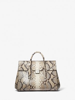 Geanta Satchel Dama Michael Kors Campbell Large Python Embossed Leather Weekender Bag Bej | 98QKISOJY