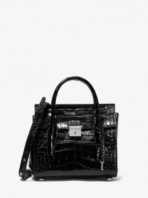 Geanta Satchel Dama Michael Kors Campbell Mini Crocodile Embossed Leather Satchel Negrii | 13PEWDQBL