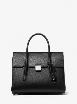 Geanta Satchel Dama Michael Kors Campbell Medium Pebbled Leather Satchel Negrii | 46TQBUNIL