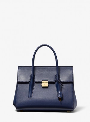 Geanta Satchel Dama Michael Kors Campbell Medium Leather Satchel Bleumarin | 47QGSTJBP