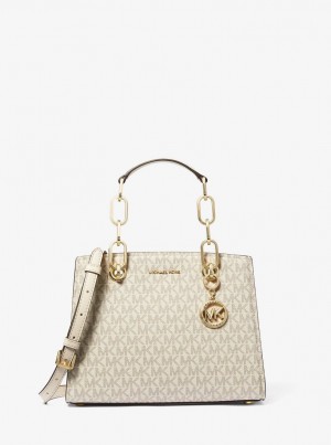 Geanta Satchel Dama Michael Kors Cynthia Small Signature Logo Satchel Albi | 69DYLIKEU