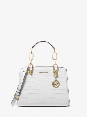Geanta Satchel Dama Michael Kors Cynthia Small Crocodile Embossed Leather Satchel Albi | 38FADSLXT