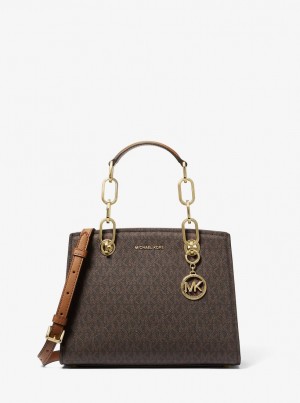 Geanta Satchel Dama Michael Kors Cynthia Small Signature Logo Satchel Brn/Acorn | 53XBOKRHU