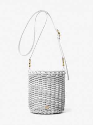 Geanta Satchel Dama Michael Kors Julie Large Woven Leather Bucket Bag Albi | 41VWDFURJ