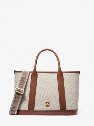 Geanta Satchel Dama Michael Kors Luisa Medium Signature Logo Satchel Galbeni Deschis | 71WOKCBNV