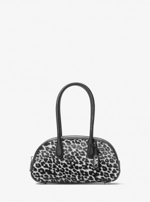 Geanta Satchel Dama Michael Kors Lulu Small Leopard Print Calf Hair Satchel Negrii | 32OXPRHLI