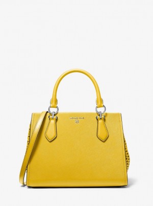 Geanta Satchel Dama Michael Kors Marilyn Medium Saffiano Leather Satchel Bright Dandelion | 02VANOPLZ