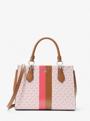 Geanta Satchel Dama Michael Kors Marilyn Medium Logo Stripe Satchel Roz Colorati | 58QYCMELS