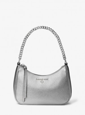 Genti Mini Dama Michael Kors Jet Set Charm Small Metallic Leather Pochette Argintii | 69BPODLUW