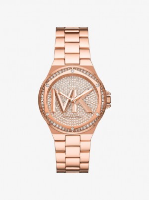 Gold-tone Dama Michael Kors Lennox Pave Logo Rose Gold-Tone Watch Roz Aurii | 34SDHQNGA