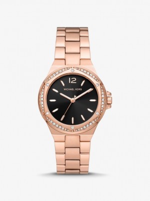 Gold-tone Dama Michael Kors Lennox Pave Rose Gold-Tone Watch Roz Aurii | 28AWQOLPU