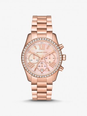 Gold-tone Dama Michael Kors Lexington Pave Rose Gold-Tone Watch Roz Aurii | 78KZTNLFJ