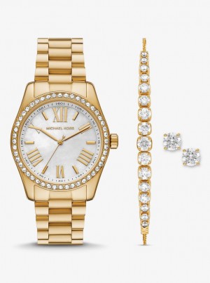 Gold-tone Dama Michael Kors Lexington Pave Gold-Tone Watch and Jewelry Gift Set Aurii | 43XYCWGLM
