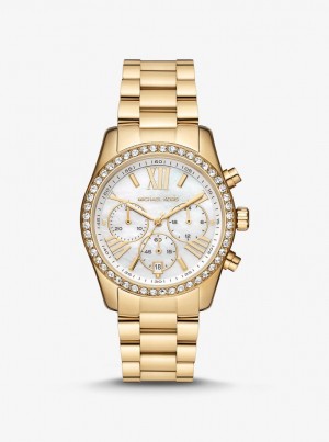Gold-tone Dama Michael Kors Lexington Pave Gold-Tone Watch Aurii | 49CSKZFQP