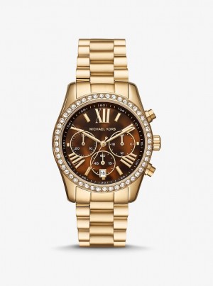 Gold-tone Dama Michael Kors Lexington Pave Gold-Tone Watch Aurii | 61JUTOYHX