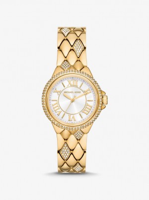 Gold-tone Dama Michael Kors Mini Camille Pave Gold-Tone Watch Aurii | 62HIQJZTL