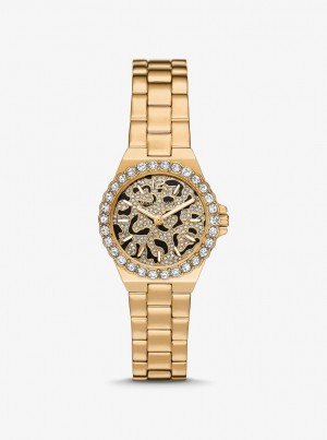 Gold-tone Dama Michael Kors Mini Lennox Animal Pave Gold-Tone Watch Aurii | 19MTSEOYG