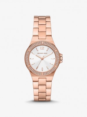 Gold-tone Dama Michael Kors Mini Lennox Pave Rose Gold-Tone Watch Roz Aurii | 72IAFMPKH