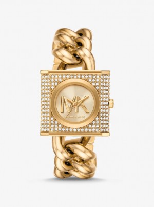 Gold-tone Dama Michael Kors Mini Lock Pave Gold-Tone Chain Watch Aurii | 84DSLOJMR