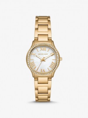 Gold-tone Dama Michael Kors Mini Sage Pave Gold-Tone Watch Aurii | 24ASHWNLZ