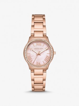 Gold-tone Dama Michael Kors Mini Sage Pave Rose Gold-Tone Watch Roz Aurii | 53HWFVTJL
