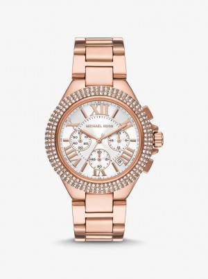Gold-tone Dama Michael Kors Oversized Camille Pave Rose Gold-Tone Watch Roz Aurii | 70BOVTXWA