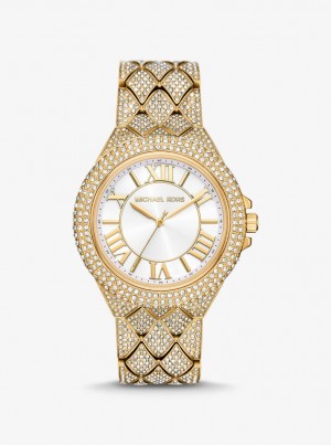Gold-tone Dama Michael Kors Oversized Camille Pave Gold-Tone Watch Aurii | 16IDZHUWF